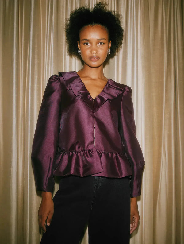 Albaray Burgundy Ruffle Taffeta Top