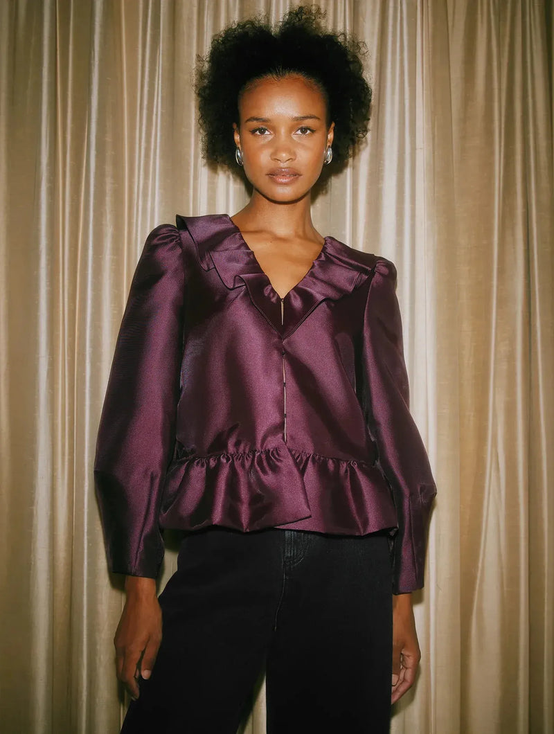Albaray Burgundy Ruffle Taffeta Top