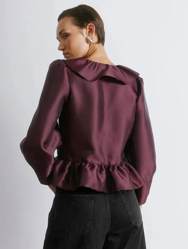 Albaray Burgundy Ruffle Taffeta Top