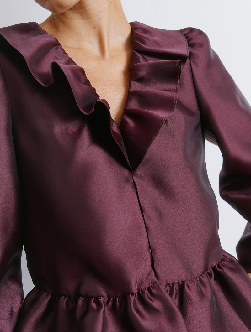 Albaray Burgundy Ruffle Taffeta Top