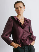Immaculate Vegan - Albaray Burgundy Ruffle Taffeta Top