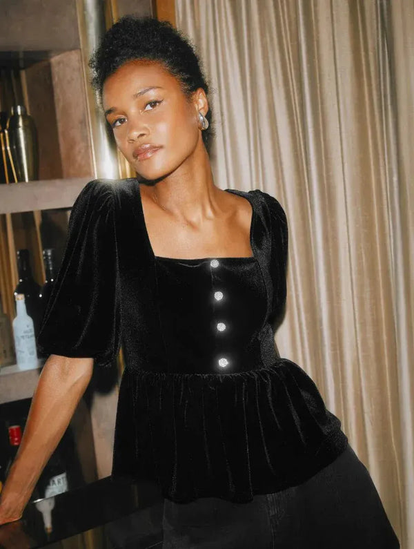 Albaray Diamante Velvet Puff Sleeve Top