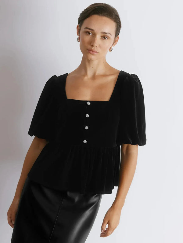 Albaray Diamante Velvet Puff Sleeve Top