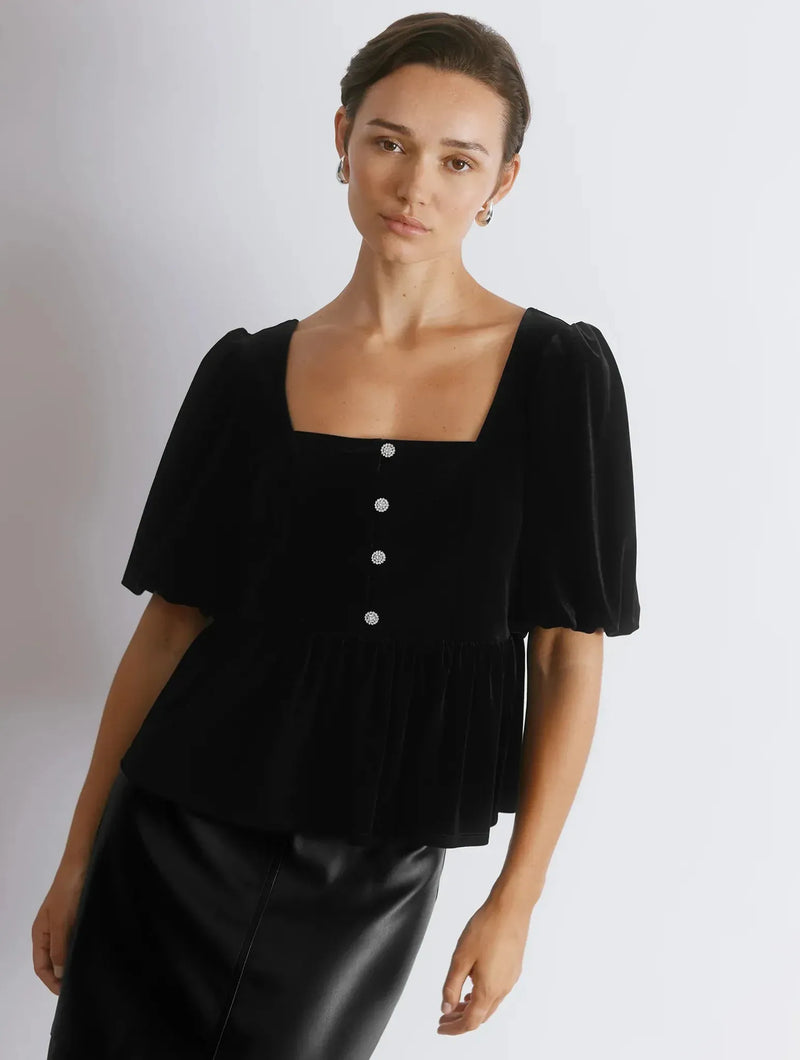 Albaray Diamante Velvet Puff Sleeve Top