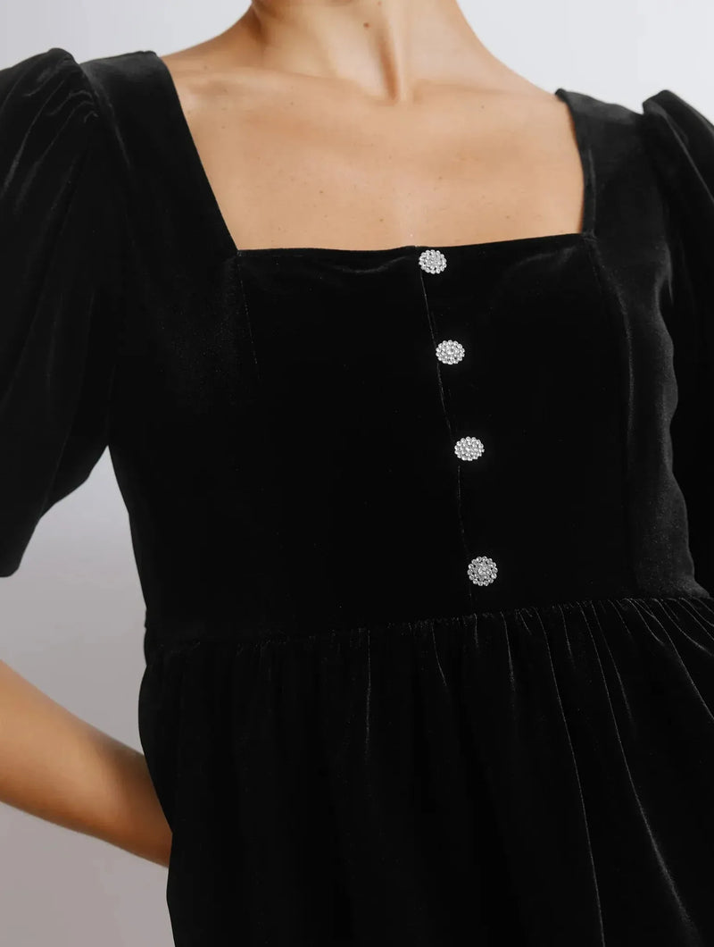 Albaray Diamante Velvet Puff Sleeve Top