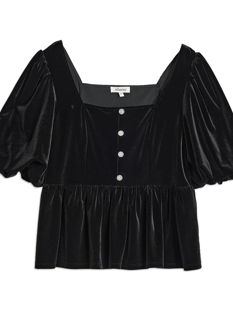 Albaray Diamante Velvet Puff Sleeve Top