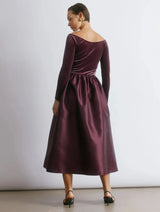 Immaculate Vegan - Albaray Burgundy Velvet & Taffeta Bardot Dress