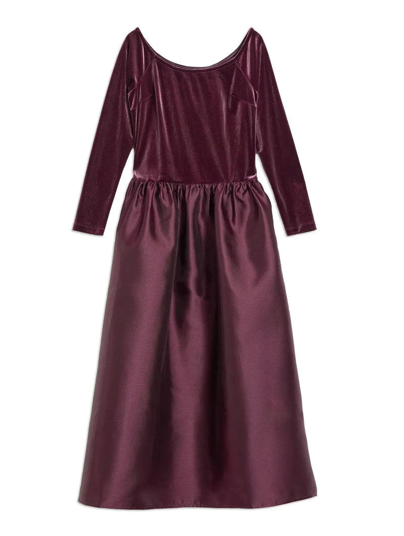 Albaray Burgundy Velvet & Taffeta Bardot Dress