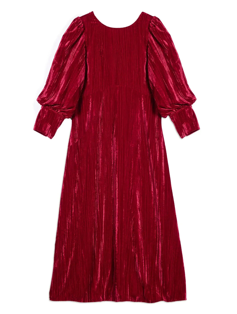 Albaray Crushed Deep Red Velvet Midi Dress