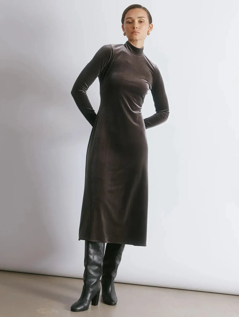 Albaray Velvet Funnel Neck Maxi Dress