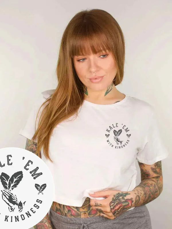 Plant Faced Clothing Kale 'Em With Kindness - White Crop Top