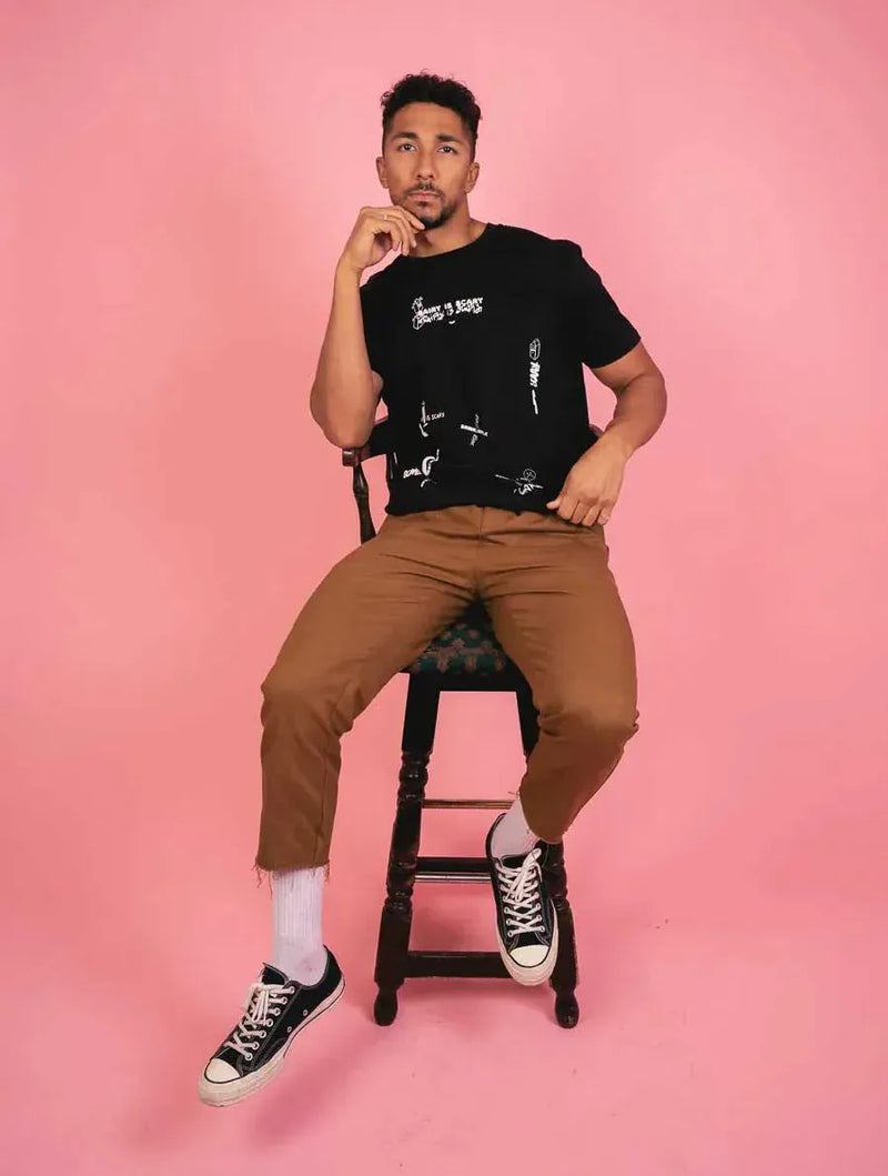 Plant Faced Clothing Dairy Is Scary Graffiti Collage Print - Black T-Shirt