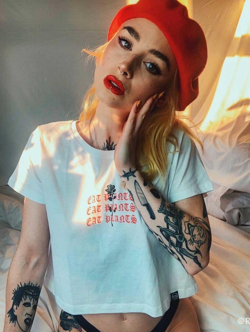 Plant Faced Clothing Eat Plants Goth Roses - White Crop Top