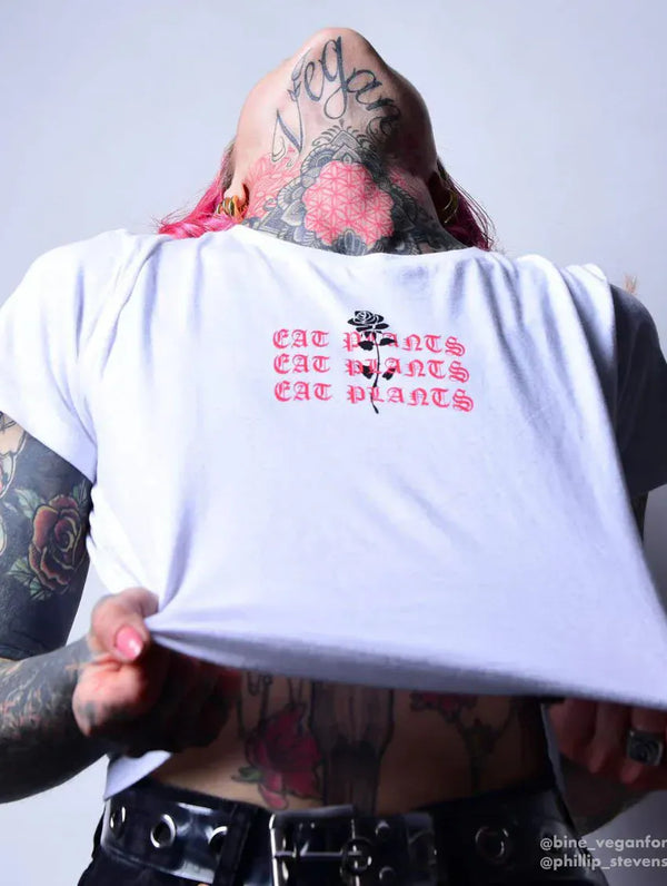 Plant Faced Clothing Eat Plants Goth Roses - White Crop Top