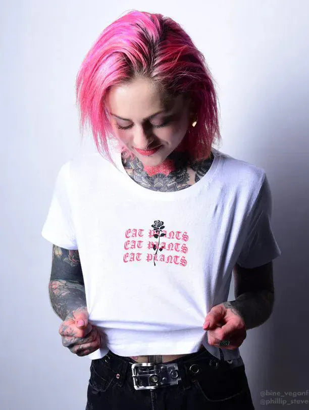 Plant Faced Clothing Eat Plants Goth Roses - White Crop Top