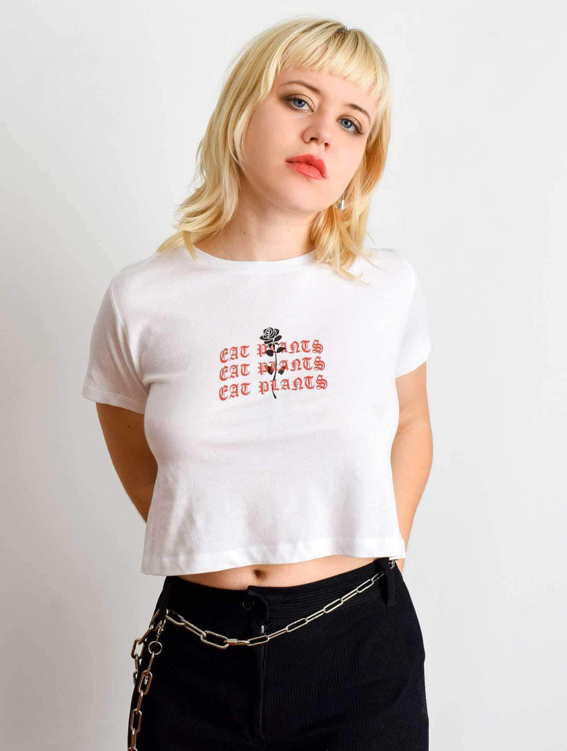 Plant Faced Clothing Eat Plants Goth Roses - White Crop Top