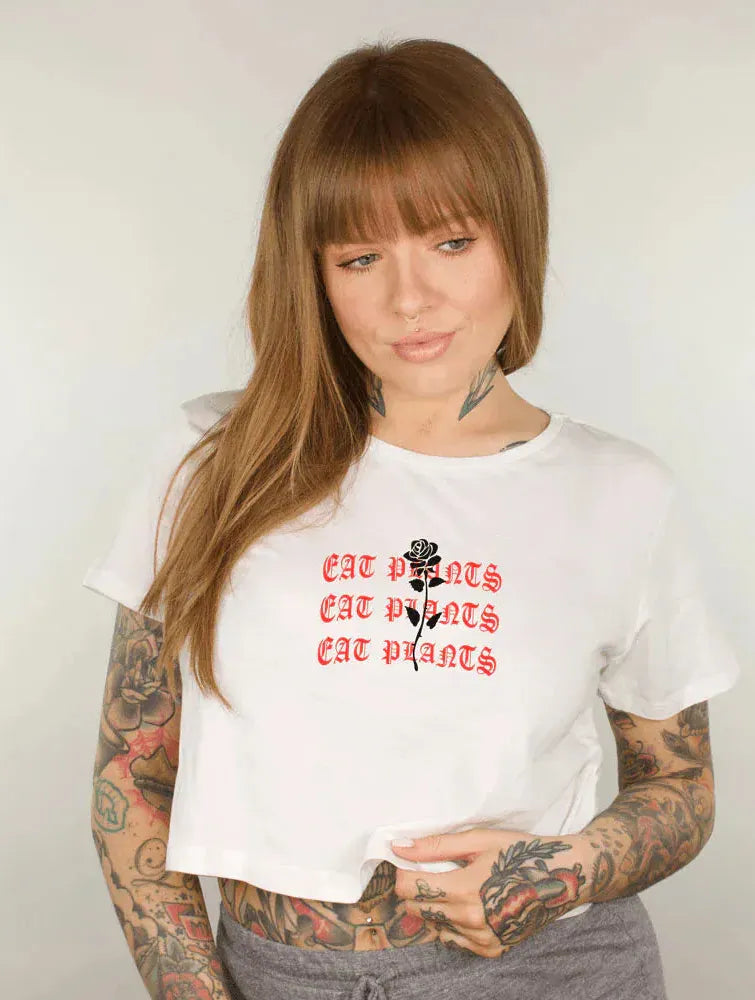 Plant Faced Clothing Eat Plants Goth Roses - White Crop Top S