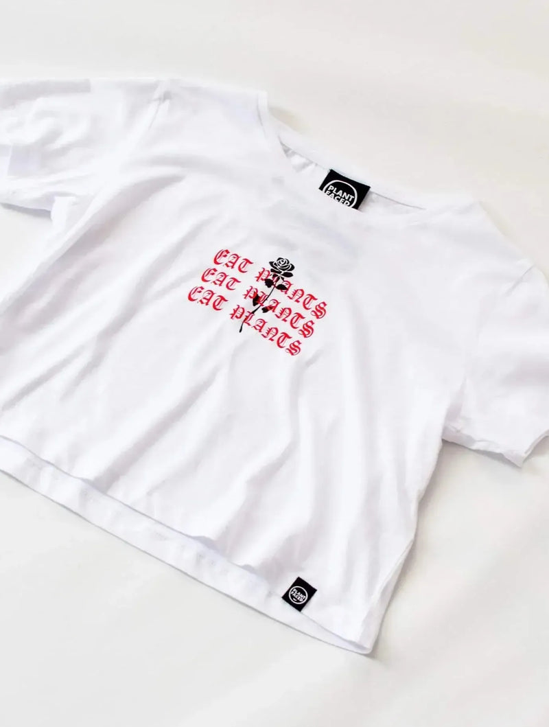 Plant Faced Clothing Eat Plants Goth Roses - White Crop Top