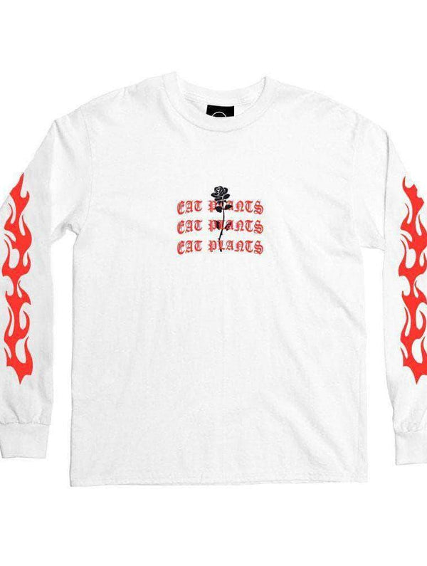Plant Faced Clothing Eat Plants Goth Flames - Long Sleeve - White XS