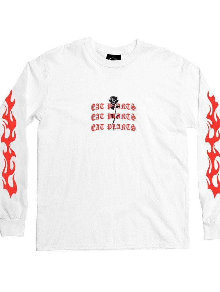 Plant Faced Clothing Eat Plants Goth Flames - Long Sleeve - White XS
