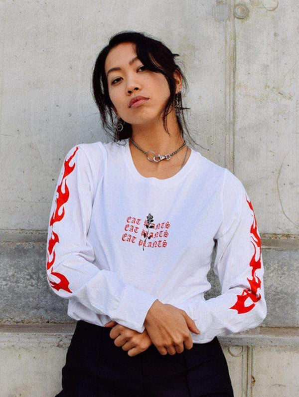 Plant Faced Clothing Eat Plants Goth Flames - Long Sleeve - White