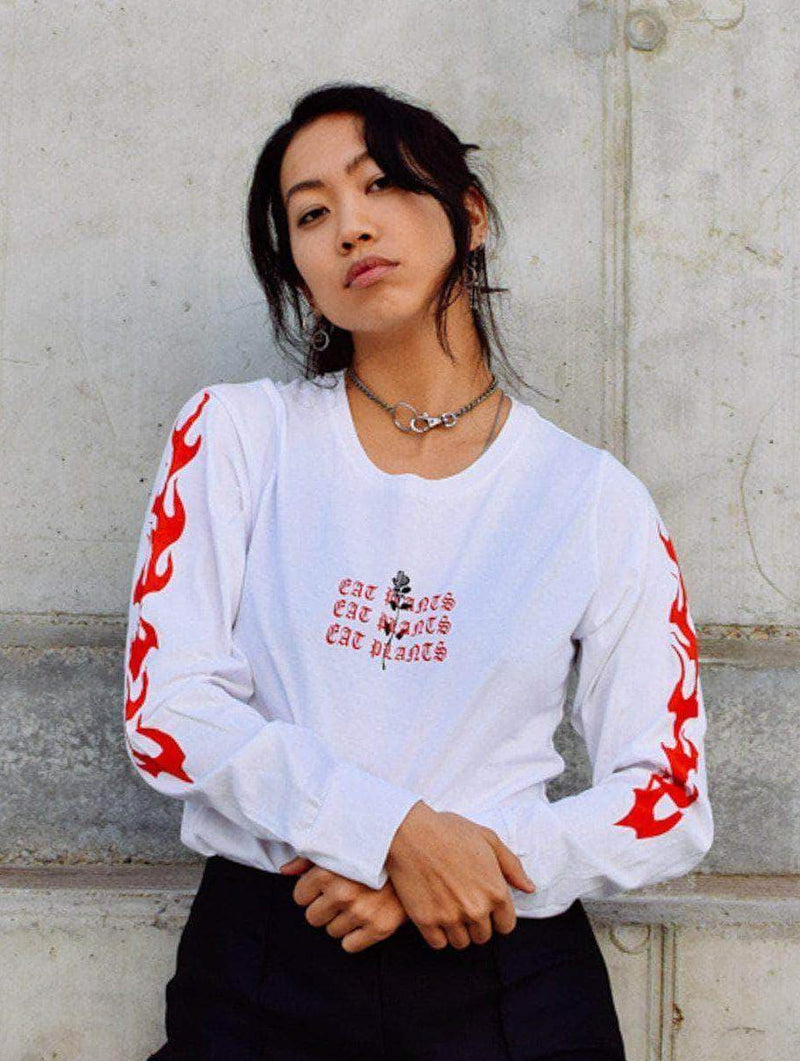 Plant Faced Clothing Eat Plants Goth Flames - Long Sleeve - White