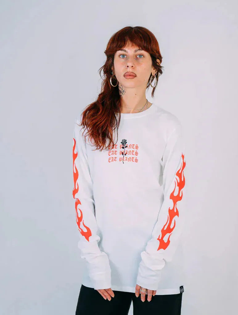 Plant Faced Clothing Eat Plants Goth Flames - Long Sleeve - White