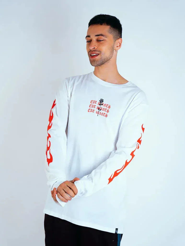 Plant Faced Clothing Eat Plants Goth Flames - Long Sleeve - White