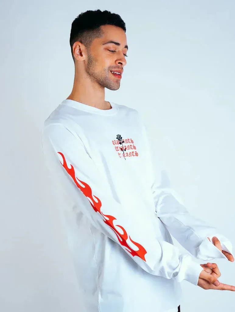 Plant Faced Clothing Eat Plants Goth Flames - Long Sleeve - White