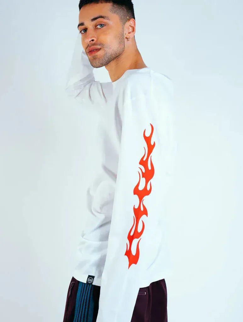 Plant Faced Clothing Eat Plants Goth Flames - Long Sleeve - White