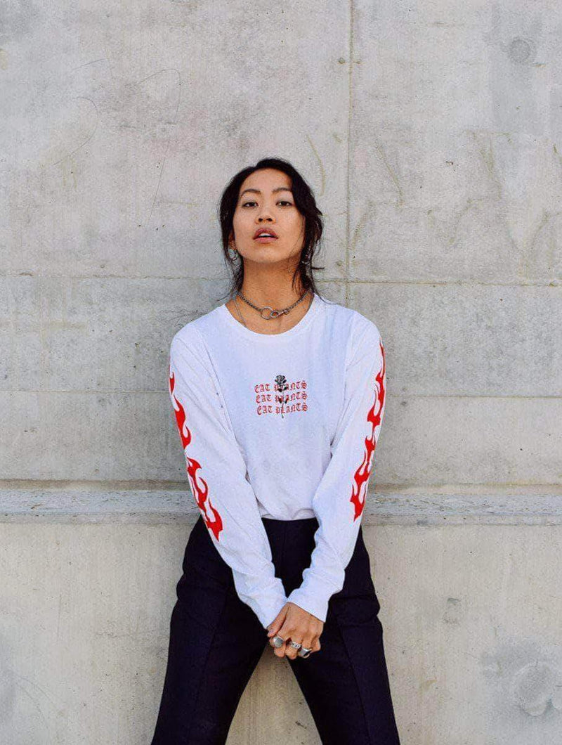 Plant Faced Clothing Eat Plants Goth Flames - Long Sleeve - White