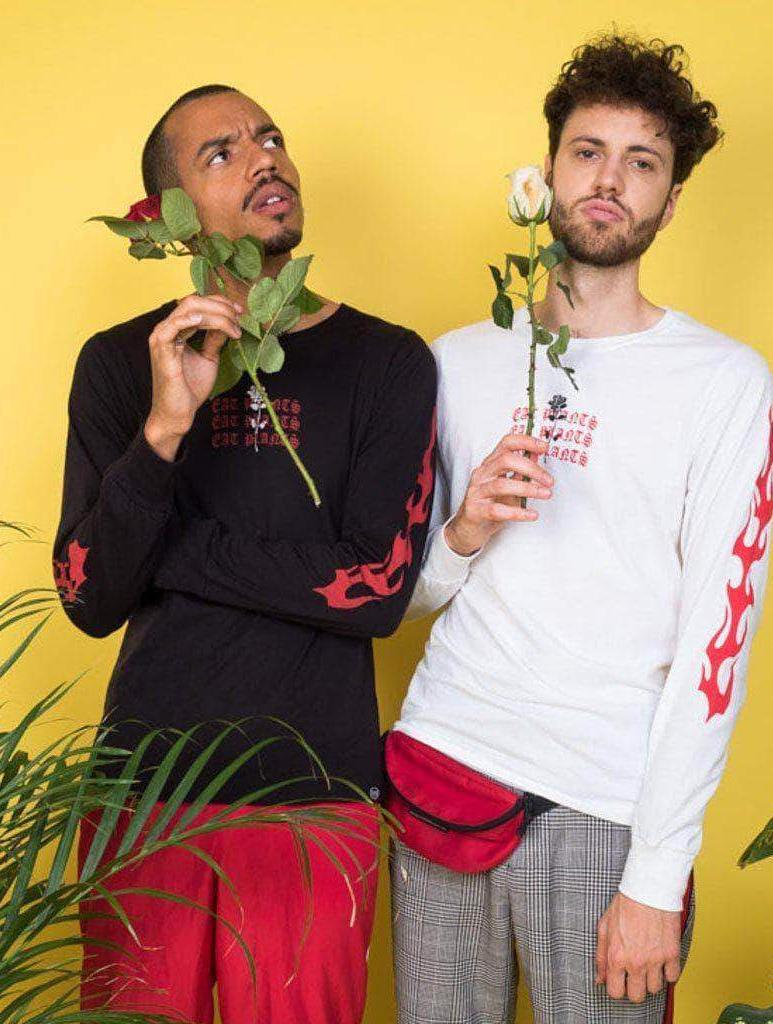 Plant Faced Clothing Eat Plants Goth Flames - Long Sleeve - White