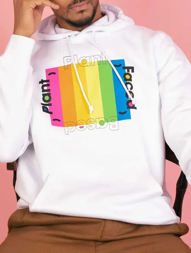 Plant Faced Clothing Plant Based Rainbow Hoodie - White