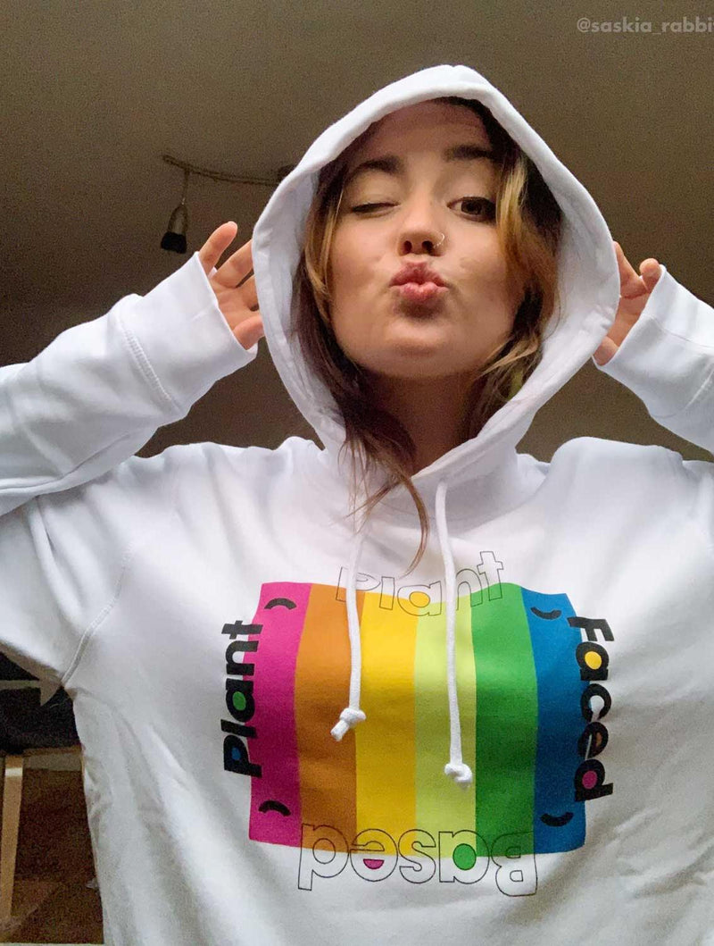 Plant Faced Clothing Plant Based Rainbow Hoodie - White