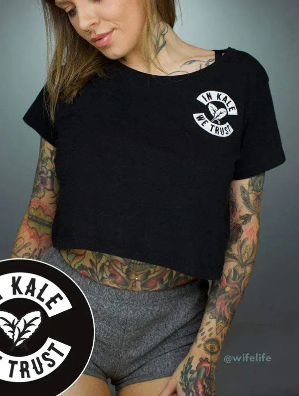 Plant Faced Clothing In Kale We Trust - Black Crop Top