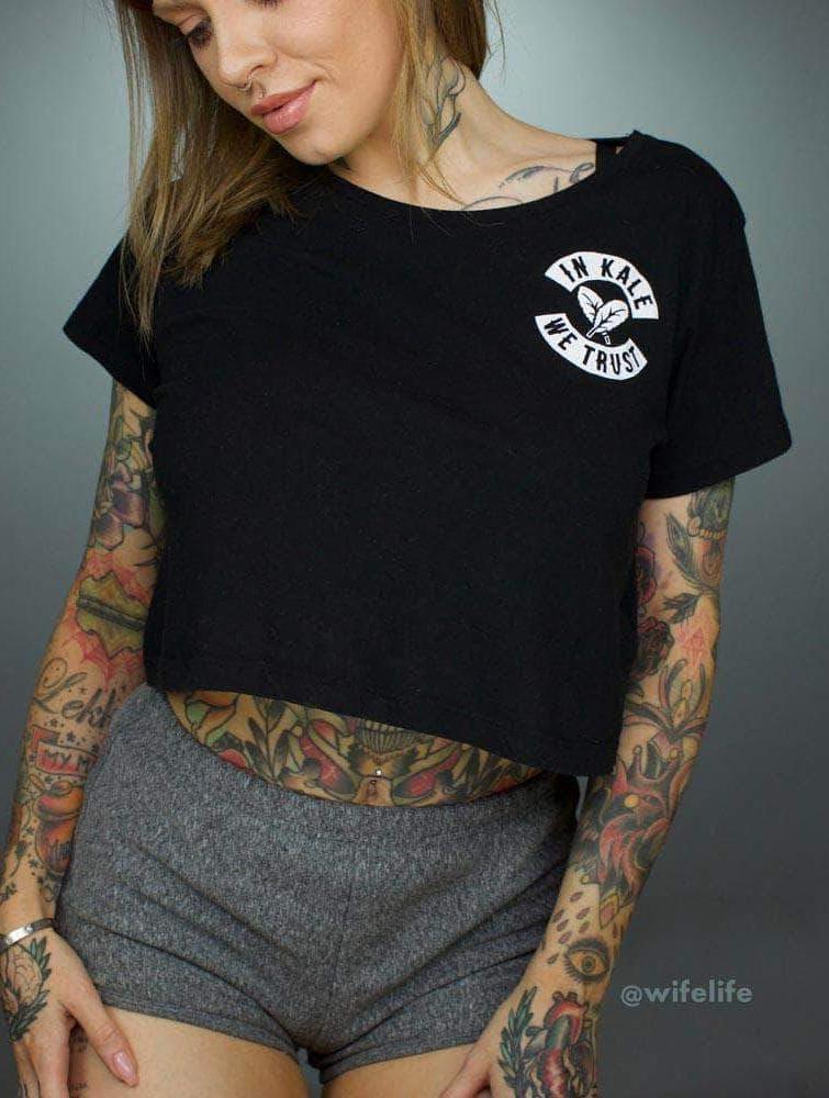 Plant Faced Clothing In Kale We Trust - Black Crop Top S