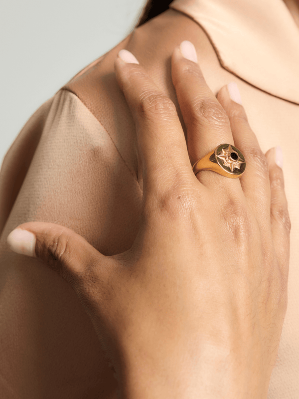 Under Her Eyes ASTRID RING <br> 18k Gold Plated - Onyx