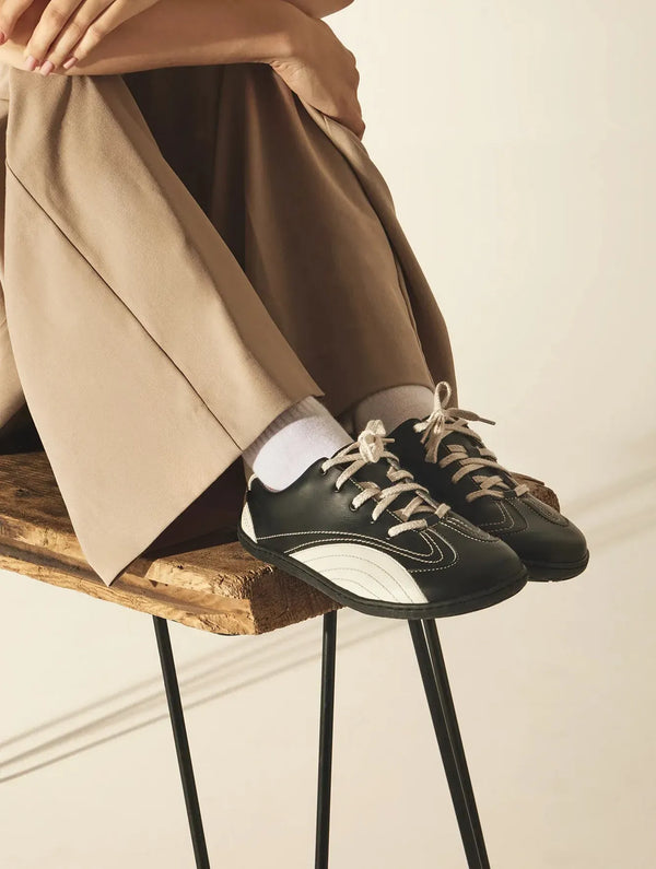 Agazi Bare 1 Penguin Vegan Plant Leather Barefoot Sneakers | Black & White