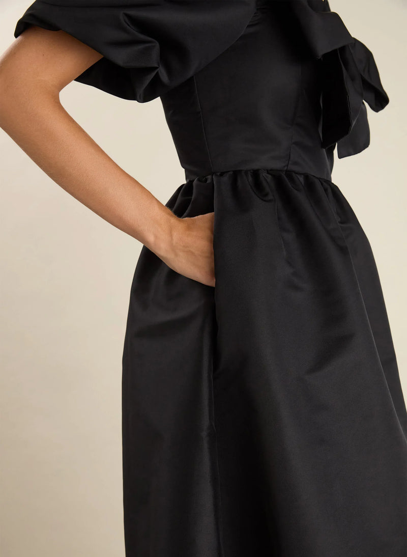Star Bow Detail Midi Dress | Black Immaculate Vegan Star Bow Detail Midi Dress | Black Immaculate Vegan