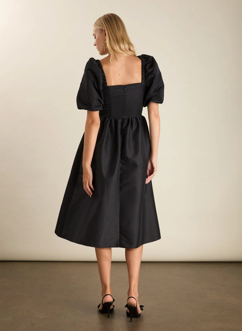 Star Bow Detail Midi Dress | Black Immaculate Vegan Star Bow Detail Midi Dress | Black Immaculate Vegan