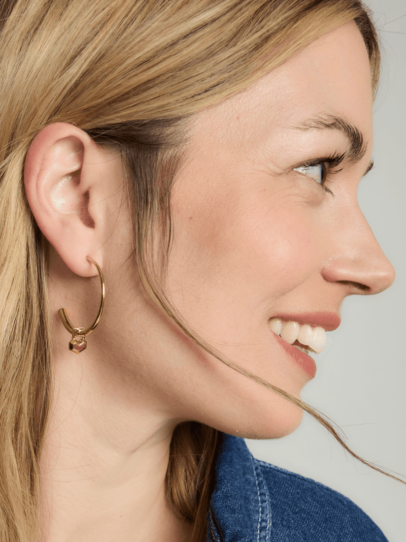 Under Her Eyes DARYL CHARM SMALL HOOPS <br> 18k Gold Plated - Red Tiger Eye Gold / 18k Gold Plated Silver