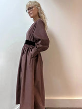 Immaculate Vegan - No More Nobody Corduroy Cotton Taupe Pink Maxi Oversized Dress - Michelle | No More Nobody