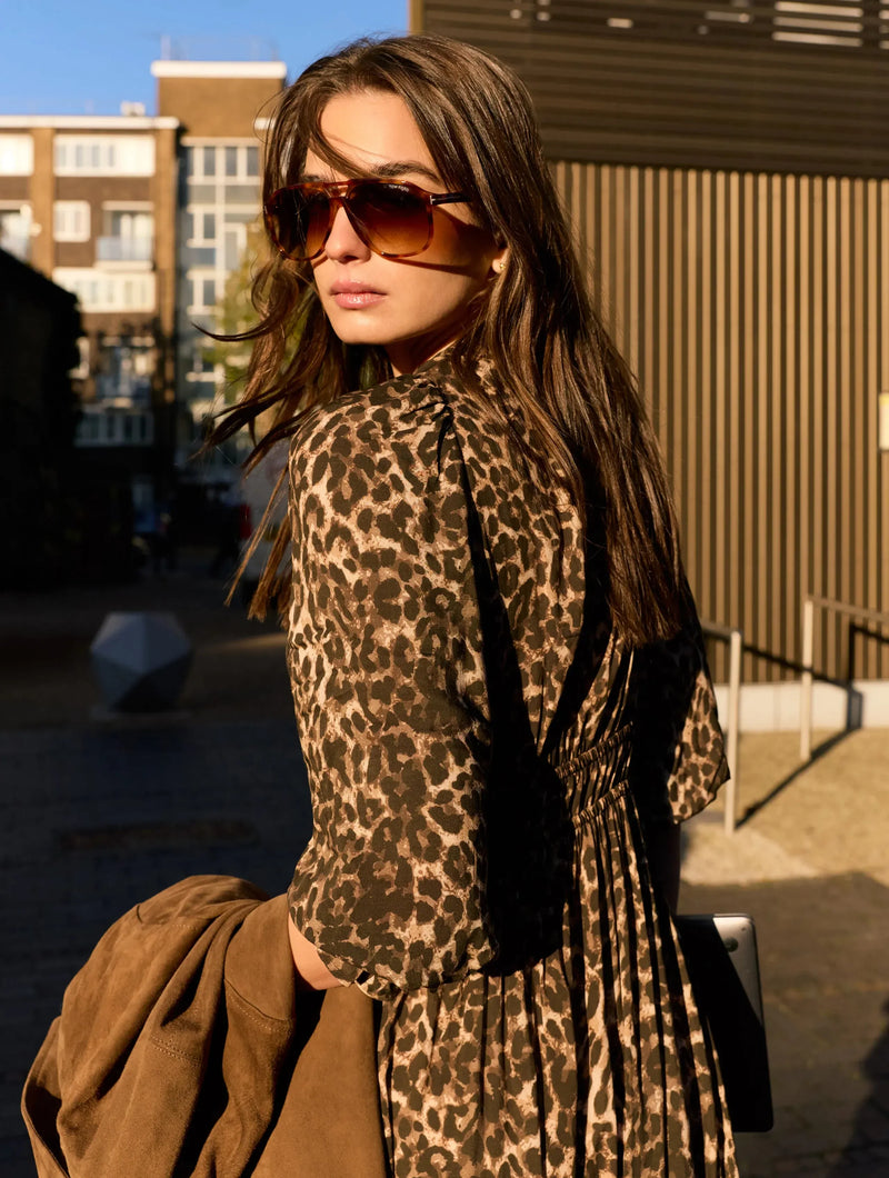 Christine Printed Midi Dress | Camel  Immaculate Vegan