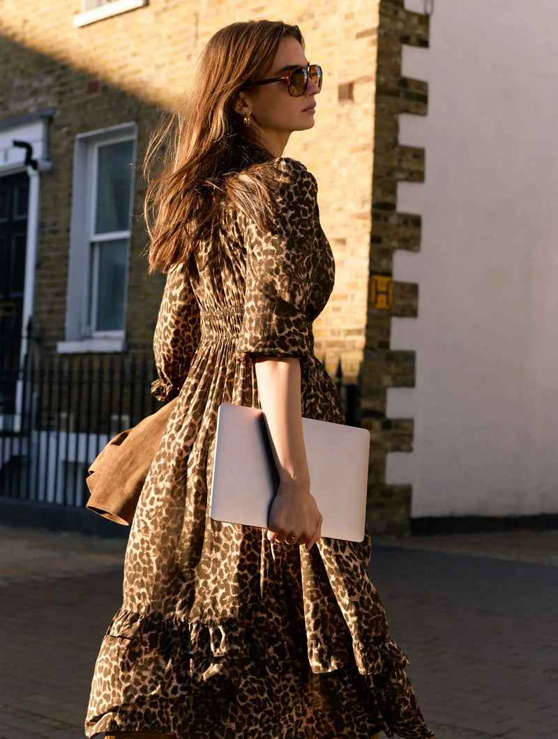 Christine Printed Midi Dress | Camel  Immaculate Vegan