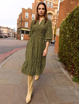 Immaculate Vegan - Baukjen Christine Printed Midi Dress | Dark Olive Polka