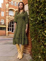 Immaculate Vegan - Baukjen Christine Printed Midi Dress | Dark Olive Polka