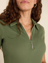 Immaculate Vegan - Baukjen Ivy Organic Rib Zip Collar Top | Green