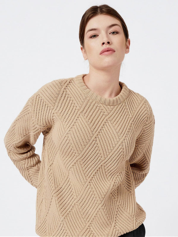 Mila.Vert Knitted Organic Cotton Rhomb Jumper | Sand