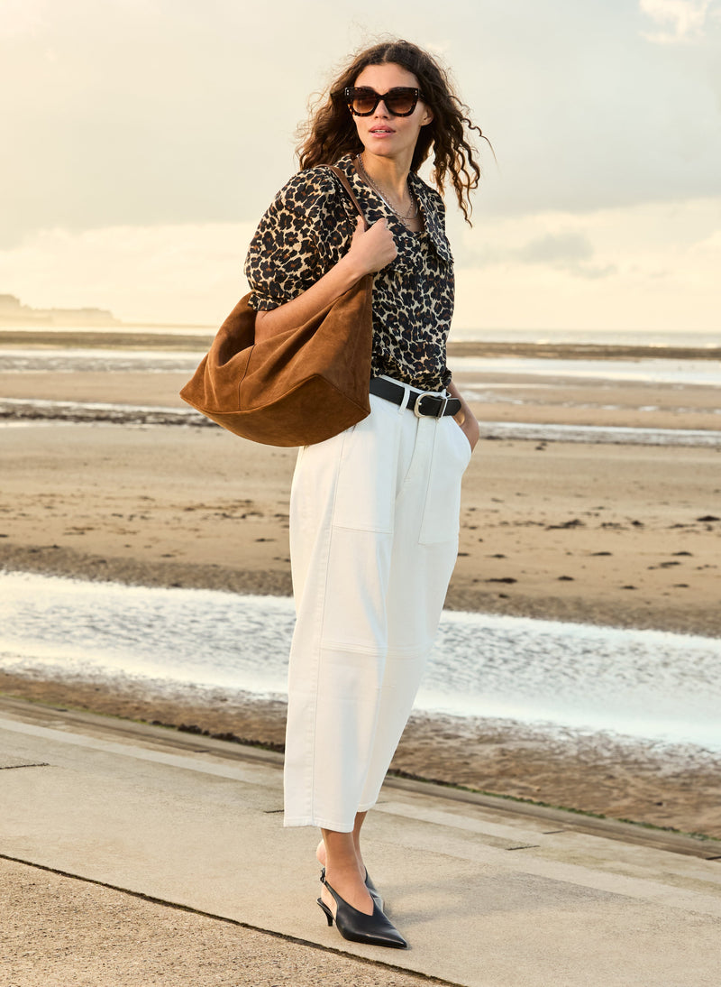 Courtney Organic Cotton Collar Blouse | Brown Leopard