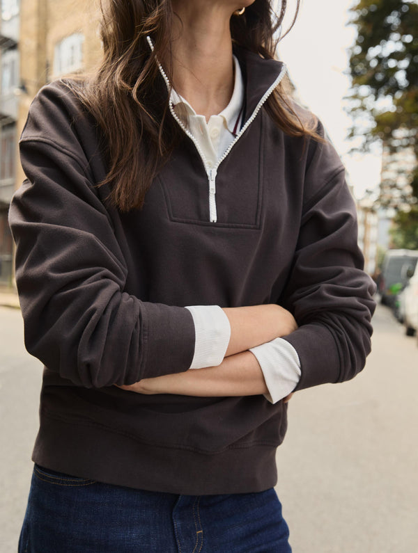 Maddox Organic Cotton Half Zip Sweatshirt | Dark Chocolate